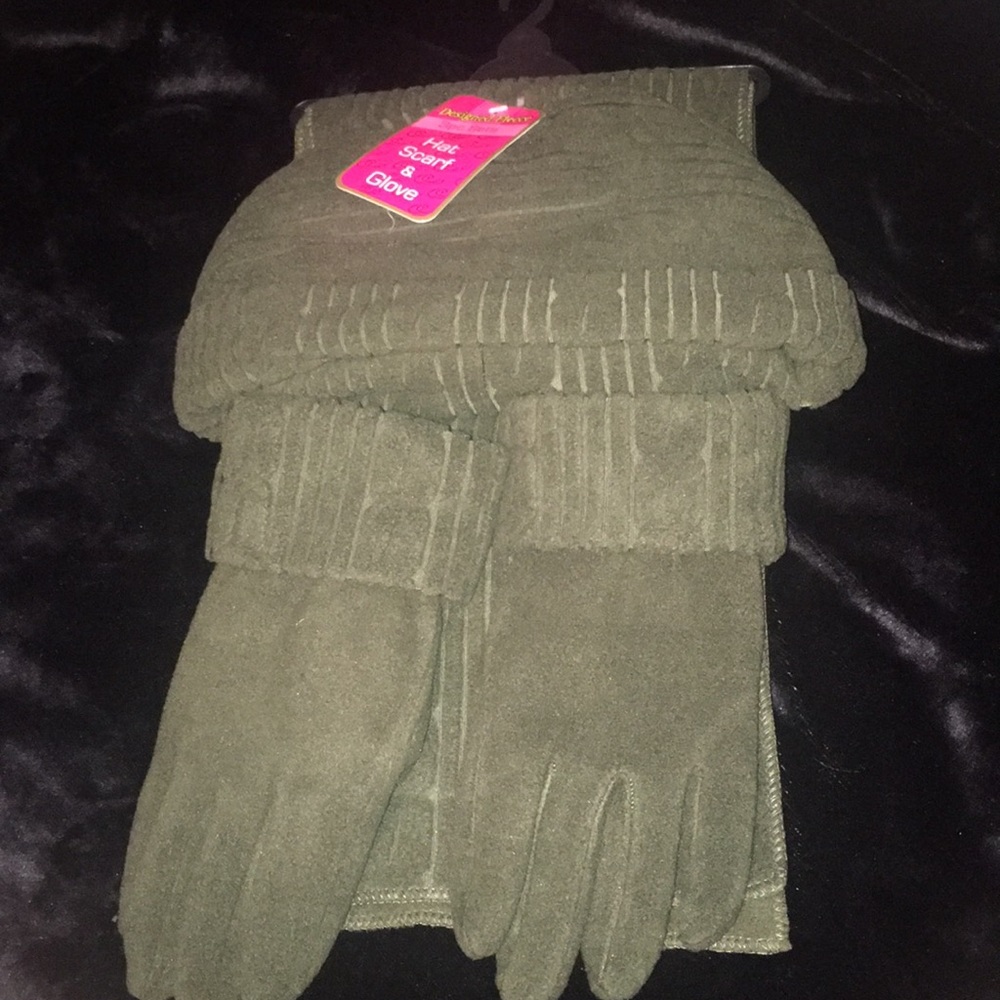 Olive Green hat,scarf & glove set